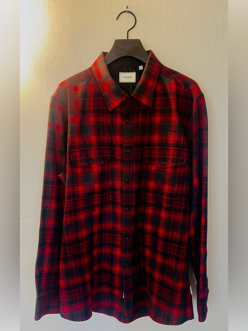 7 DIAMONDS “Spruce” Large Red & Black Buffalo Plaid Flannel Button-down Shirt